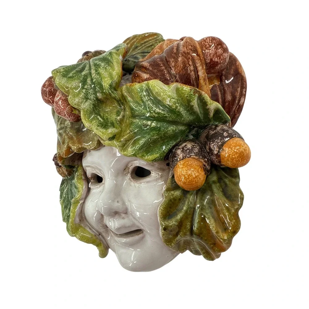 Majolica Bacchus Italy Italian Ceramic Pottery Face Mask‎ Grapes Leaves